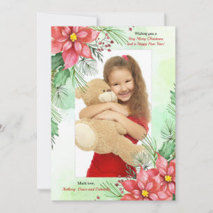 Tarjeta Festiva Marco de Foto de Poinsettias Rojas
