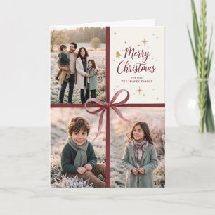 Tarjeta Festiva Marco de Foto de Regalo con Cinta de Borgoña para