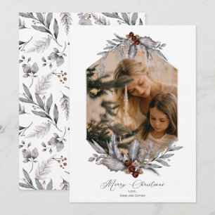Tarjeta Festiva Marco de foto de vegetación para Navidades geométr