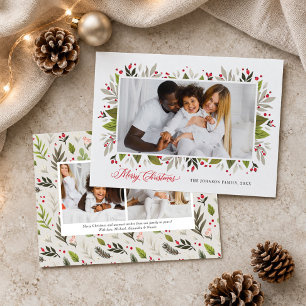 Tarjeta Festiva Marco de Foto de Verdor con Bayas de Invierno Mode