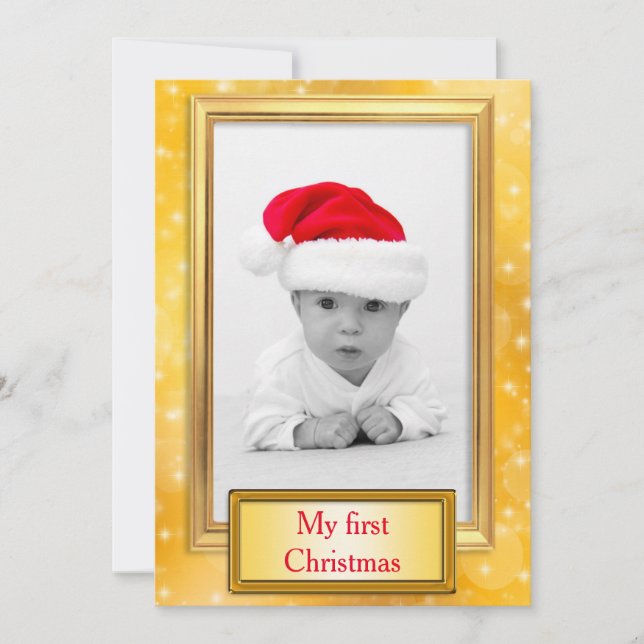 Tarjeta Festiva Marco de foto dorado I + tu foto y texto (Anverso)