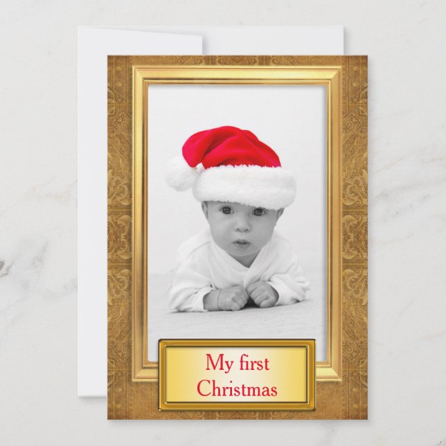 Tarjeta Festiva Marco de foto dorado vertical III + tu foto/texto (Anverso)