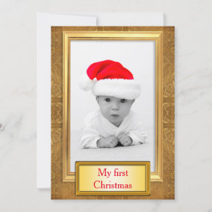 Tarjeta Festiva Marco de foto dorado vertical III + tu foto/texto