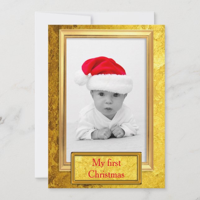 Tarjeta Festiva Marco de foto dorado vertical IV + tu foto y texto (Anverso)