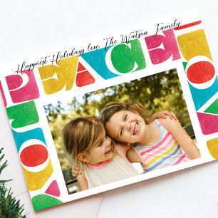 Tarjeta Festiva marco de foto LOVE PEACE JOY colorido moderno