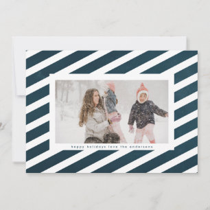 Tarjeta Festiva Marco de foto moderno de caramelo de rayas azules