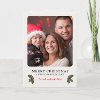 Tarjeta Festiva Marco de Foto Navideño Familia de Acebo