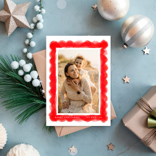 Tarjeta Festiva marco de foto navideño retro rojo moderno en negri