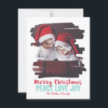 Tarjeta Festiva Marco de foto pintado Paz Amor Alegría<br><div class="desc">Tarjeta de vacaciones elegante que dice "Navidad Feliz" y "paz amor alegría". En colores festivos rojo y azul.</div>