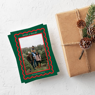 Tarjeta Festiva Marco de foto rojo sobre vieira simple verde