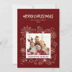 Tarjeta Festiva Marco de foto Simple Elegante Familia 1 en Rojo Os