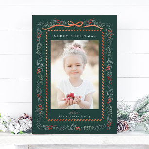 Tarjeta Festiva Marco de invierno rojo Navidades verdes foto