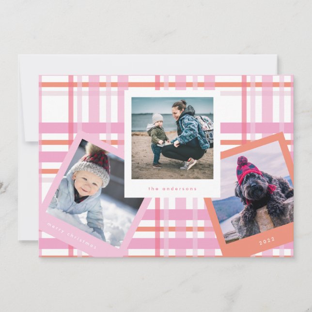 Tarjeta Festiva Marco de la cabina multifotográfica | Gingham Merr (Anverso)