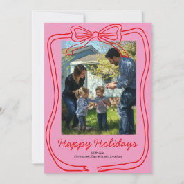 Tarjeta Festiva Marco de lazo garabato rojo Foto personalizada ros