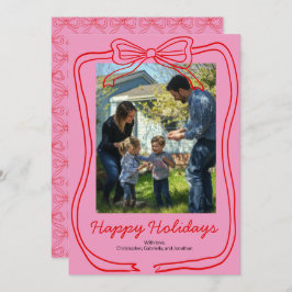 Tarjeta Festiva Marco de lazo garabato rojo Foto personalizada ros