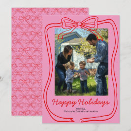 Tarjeta Festiva Marco de lazo rojo garabato Rosa Foto personalizad