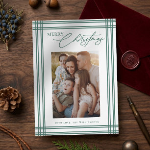 Tarjeta Festiva Marco de Plaid Moderno con Caligrafía Elegante de