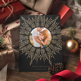 Tarjeta Festiva Marco de ráfaga solar negro y dorado Arte Deco Fot