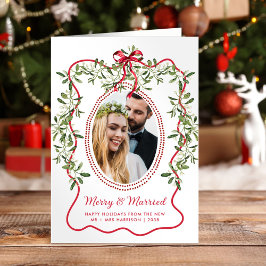 Tarjeta Festiva Marco de recién casados navideños con ondas alegre