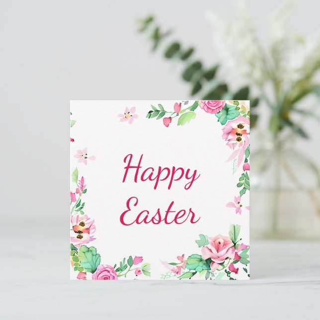 Tarjeta Festiva Marco de rosa acuarela rosa personalizado (Anverso de pie)