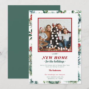 Tarjeta Festiva Marco de vacaciones de rojo verde para casa nueva