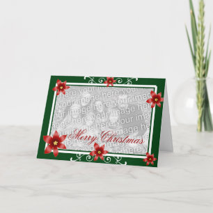 Tarjeta Festiva Marco del remolino del Poinsettia de las Felices