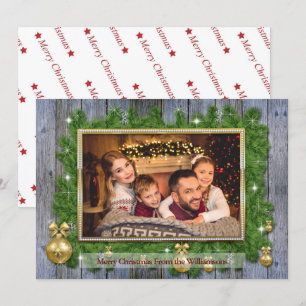 Tarjeta Festiva Marco dorado sobre Navidades de madera de pino ale