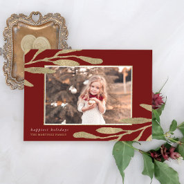 Tarjeta Festiva Marco falso dorado con foto de hojas botánicas