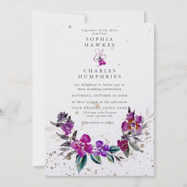 Tarjeta Festiva Marco floral brillante con detalles dorados (Anverso)