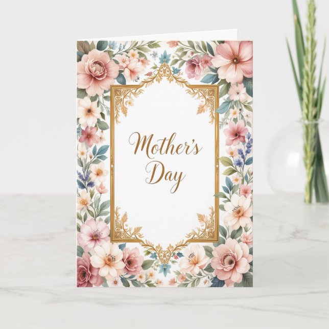 Tarjeta Festiva Marco floral clásico Día de las Madres Botánico pa (Anverso)