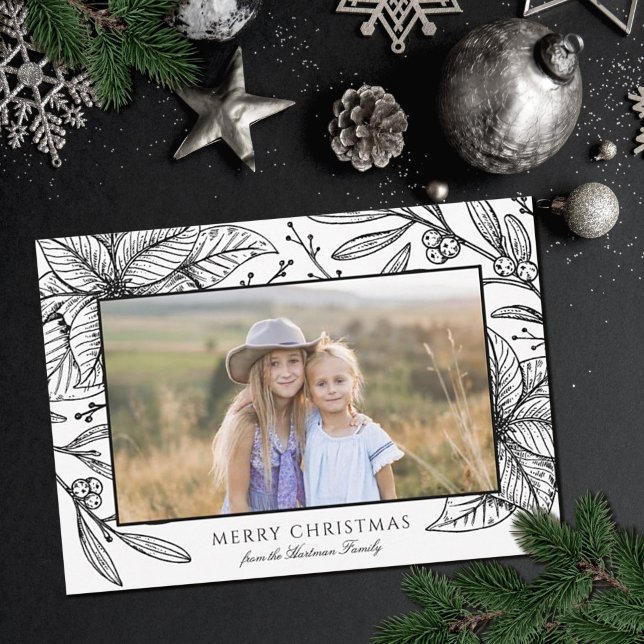 Tarjeta Festiva Marco floral de Poinsettia de bonito | Foto horizo (Subido por el creador)