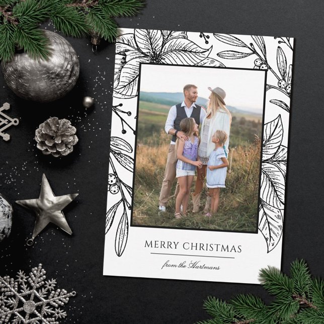 Tarjeta Festiva Marco floral de Poinsettia de bonito | Foto vertic (Subido por el creador)