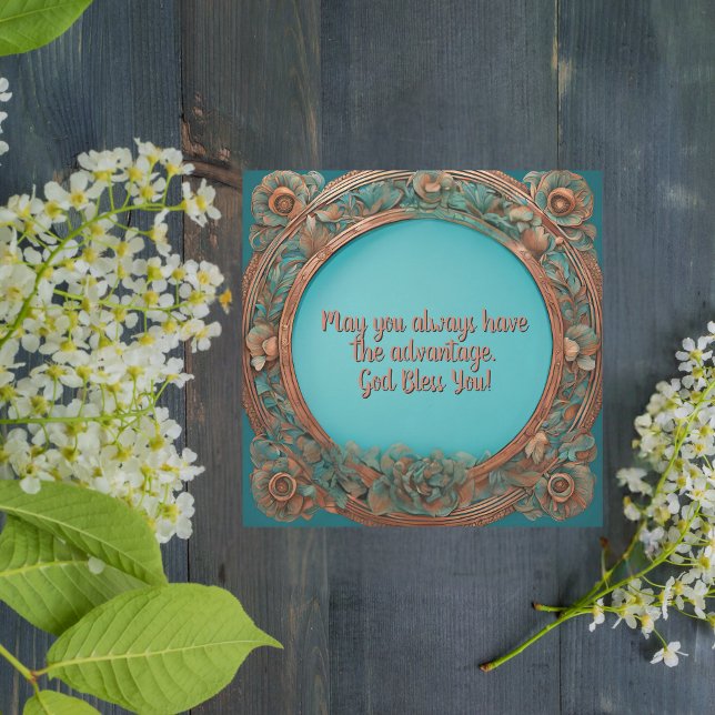 Tarjeta Festiva Marco floral turquesa de cobre (Subido por el creador)