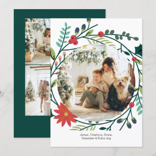 Tarjeta Festiva Marco fotográfico de follaje de invierno para navi