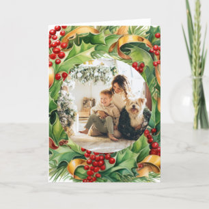 Tarjeta Festiva Marco fotográfico de follaje de invierno para navi