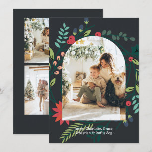 Tarjeta Festiva Marco fotográfico de follaje de invierno para navi