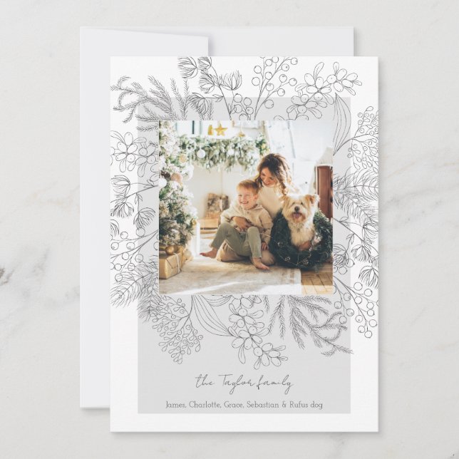 Tarjeta Festiva Marco fotográfico de la floración de invierno gris (Anverso)