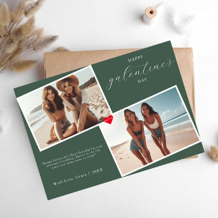 Tarjeta Festiva Marco fotográfico del corazón verde de Galentine's