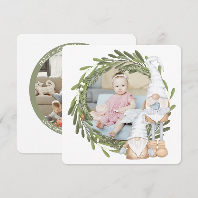 Tarjeta Festiva Marco fotográfico Gnome personalizado de los navid (Anverso / Reverso)