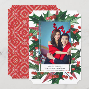 Tarjeta Festiva Marco fotográfico holly de vacaciones personalizad