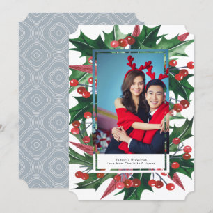 Tarjeta Festiva Marco fotográfico holly de vacaciones personalizad