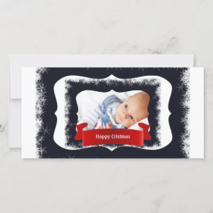 Tarjeta Festiva Marco fotográfico para bebé con copo de nieve azul