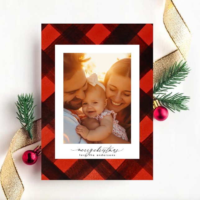 Tarjeta Festiva Marco fotográfico tartán rojo y negro pintado por  (Subido por el creador)