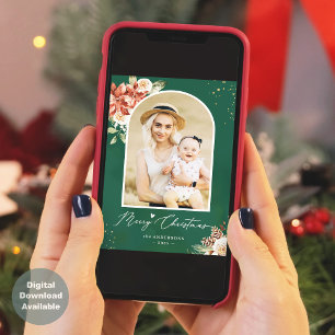 Tarjeta Festiva Marco fotográfico verde rojo moderno para el arco 