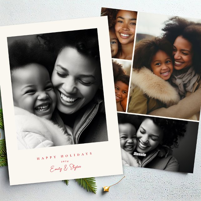 Tarjeta Festiva marco moderno simple Navidades rojos y crema feliz (Subido por el creador)