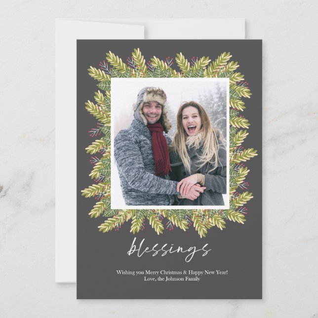 Tarjeta Festiva Marco para Navidades de bendiciones florales de Be (Anverso)