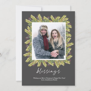 Tarjeta Festiva Marco para Navidades de bendiciones florales de Be