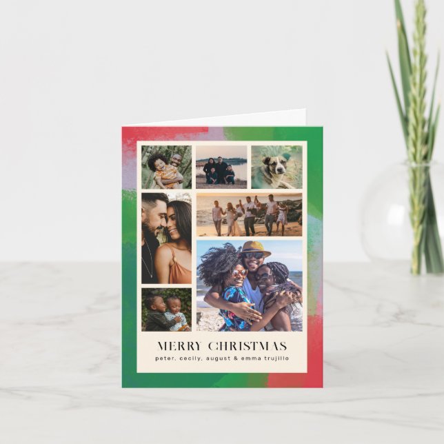 Tarjeta Festiva Marco pintado artísticamente de verde y rojo y sie (Anverso)