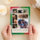 Tarjeta Festiva Marco pintado artísticamente de verde y rojo y sie<br><div class="desc">No tienes que elegir solo una foto para esta tarjeta navideña artística y moderna. Un arreglo moderno de siete de tus mejores fotos familiares están enmarcadas dentro de un borde de un marco con textura pictórica en tonos festivos de verde, rojo y azul pálido dentro de una cuadrícula de blanco...</div>