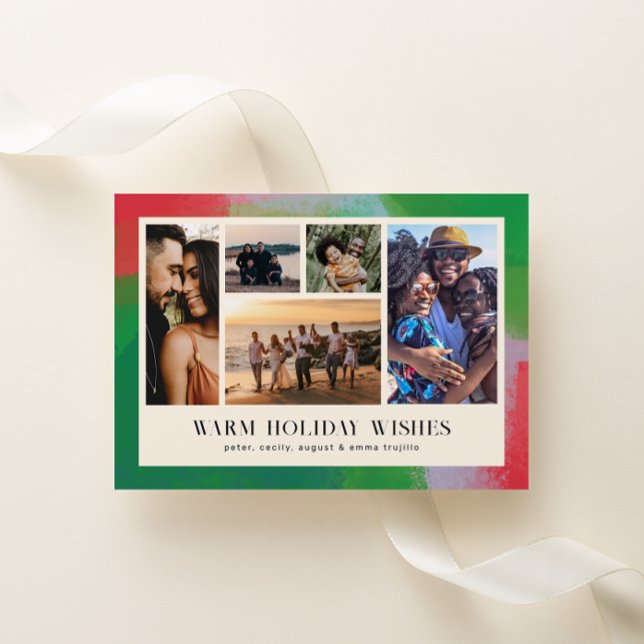 Tarjeta Festiva Marco pintado verde y rojo y cinco fotos (Subido por el creador)